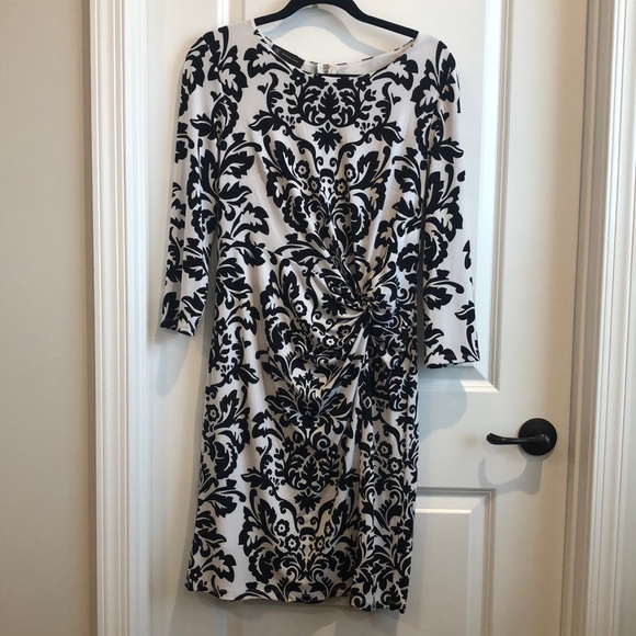 INC International Concepts white and black patterned dress EUC size L - Picture 2 of 5
